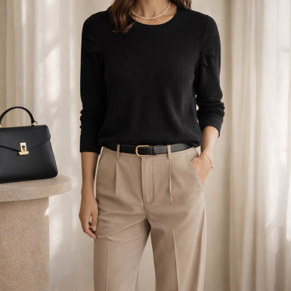 Catherine Malandrino Black Textured Knit Sweater Large Minimalist Quiet Luxury - Picture 8 of 8